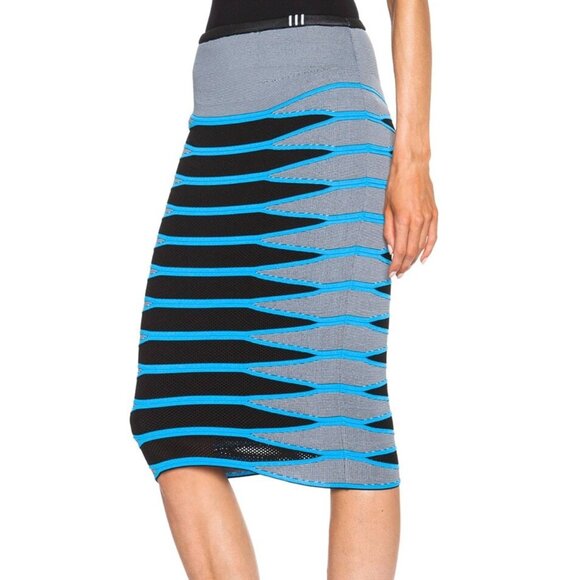 Alexander Wang Curved Hem Mesh Pencil Skirt Gray Blue Black Geometric Size Small - Picture 4 of 12